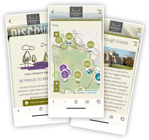 mobile screens showing Cannock Chase website